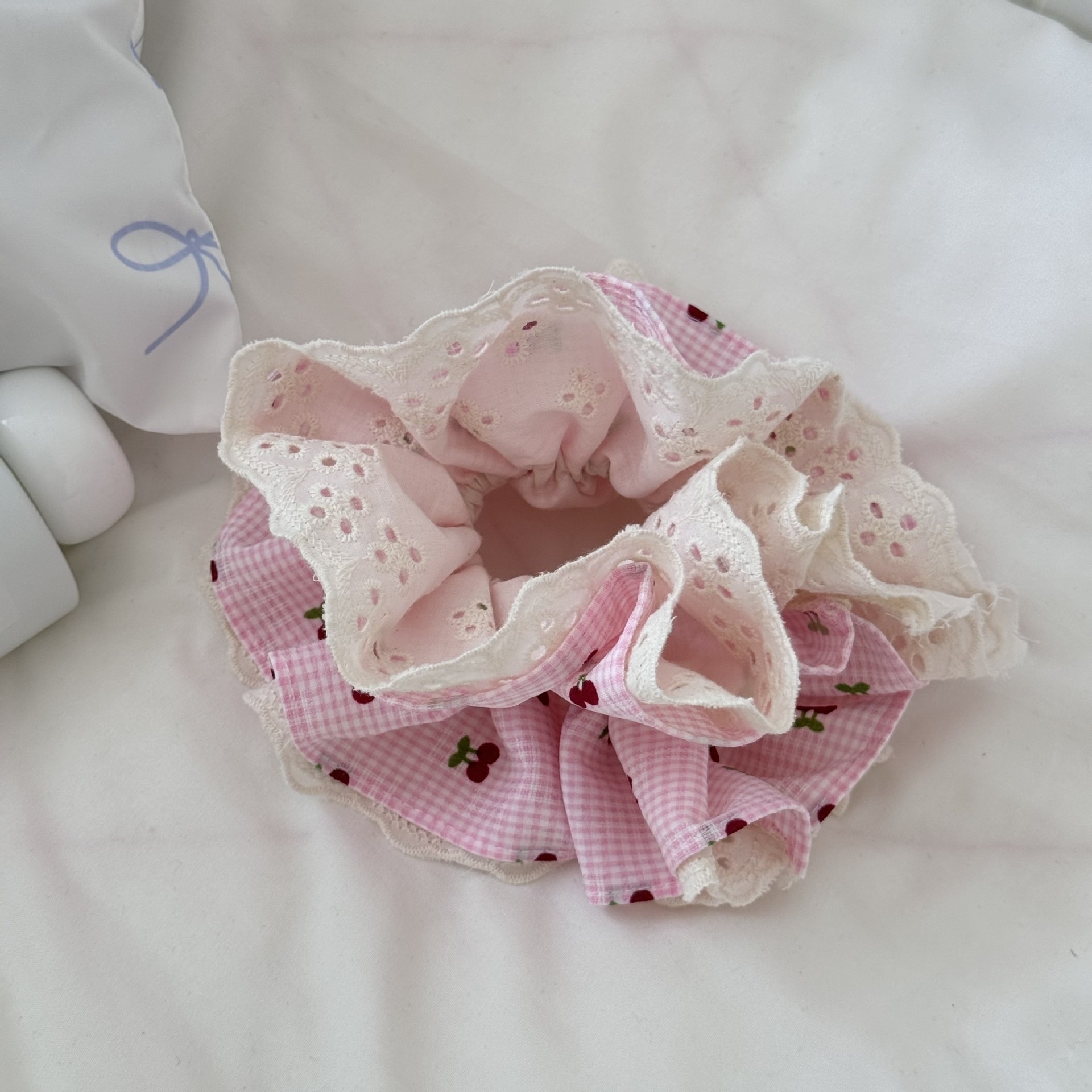 Women Casual Cloth Lace Scarf Hair Ties Sweet Cherry Plaid Floral