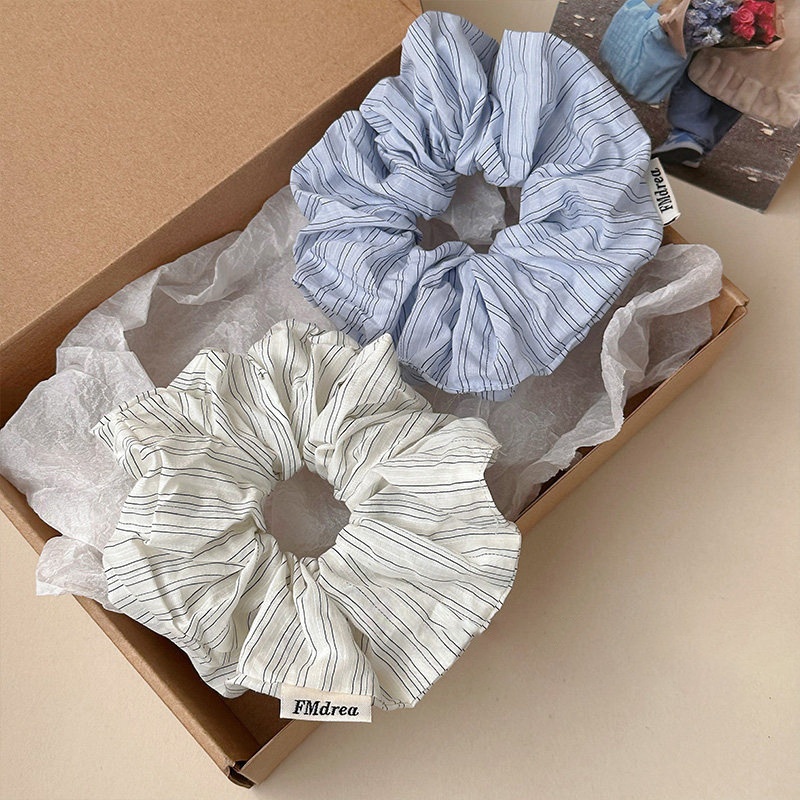 Women's All-Season Cloth Hair Tie For Everyday Wear Blue Striped