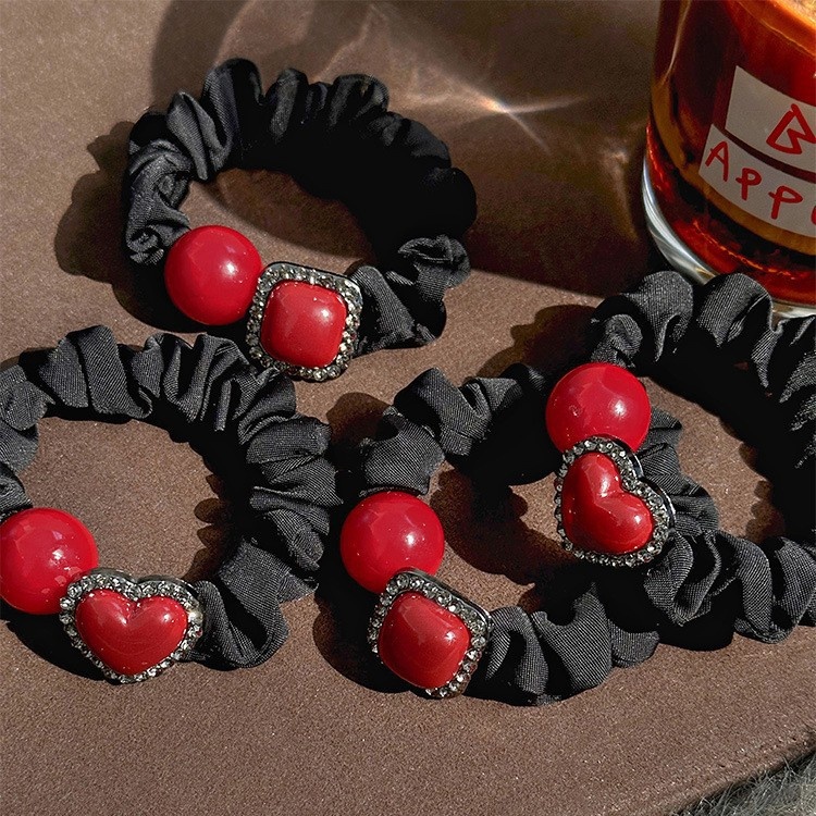 Women's Beaded Cloth Hair Tie Elastic Bun Maker Heart Polka Dot Gradient