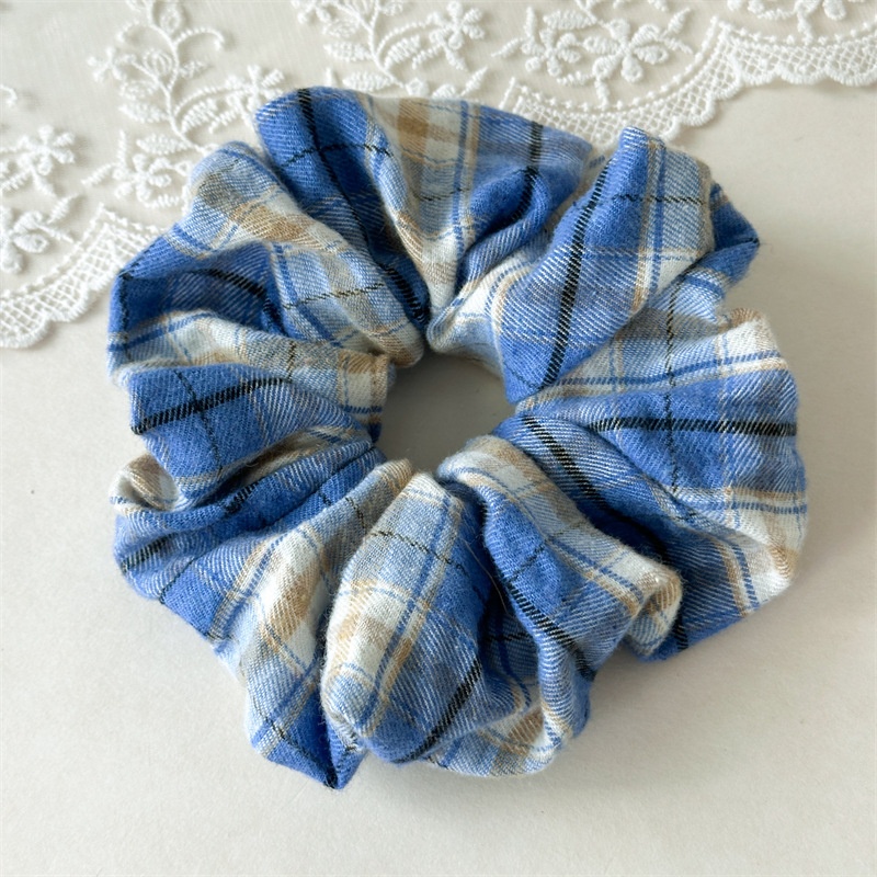 Women's Elastic Polyester Preppy Scrunchies Winter Plaid Hair Ties