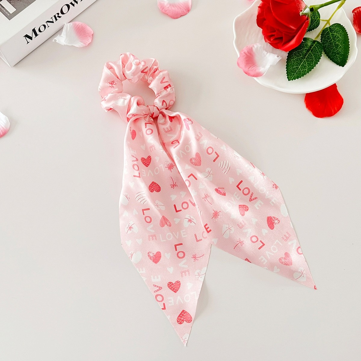 Women's Valentine's Day Sweetheart Lip Print Cloth Ribbon Elastic Hair Tie