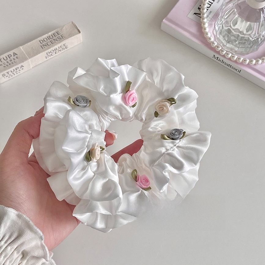 Women's French Spring Satin Hair Tie Scrunchie Colorful Ditsy Floral