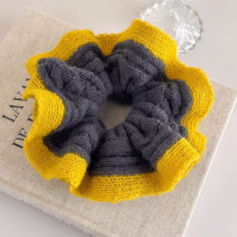 Women's Autumn Winter Knitted Scrunchie Ponytail Holder Color-Block