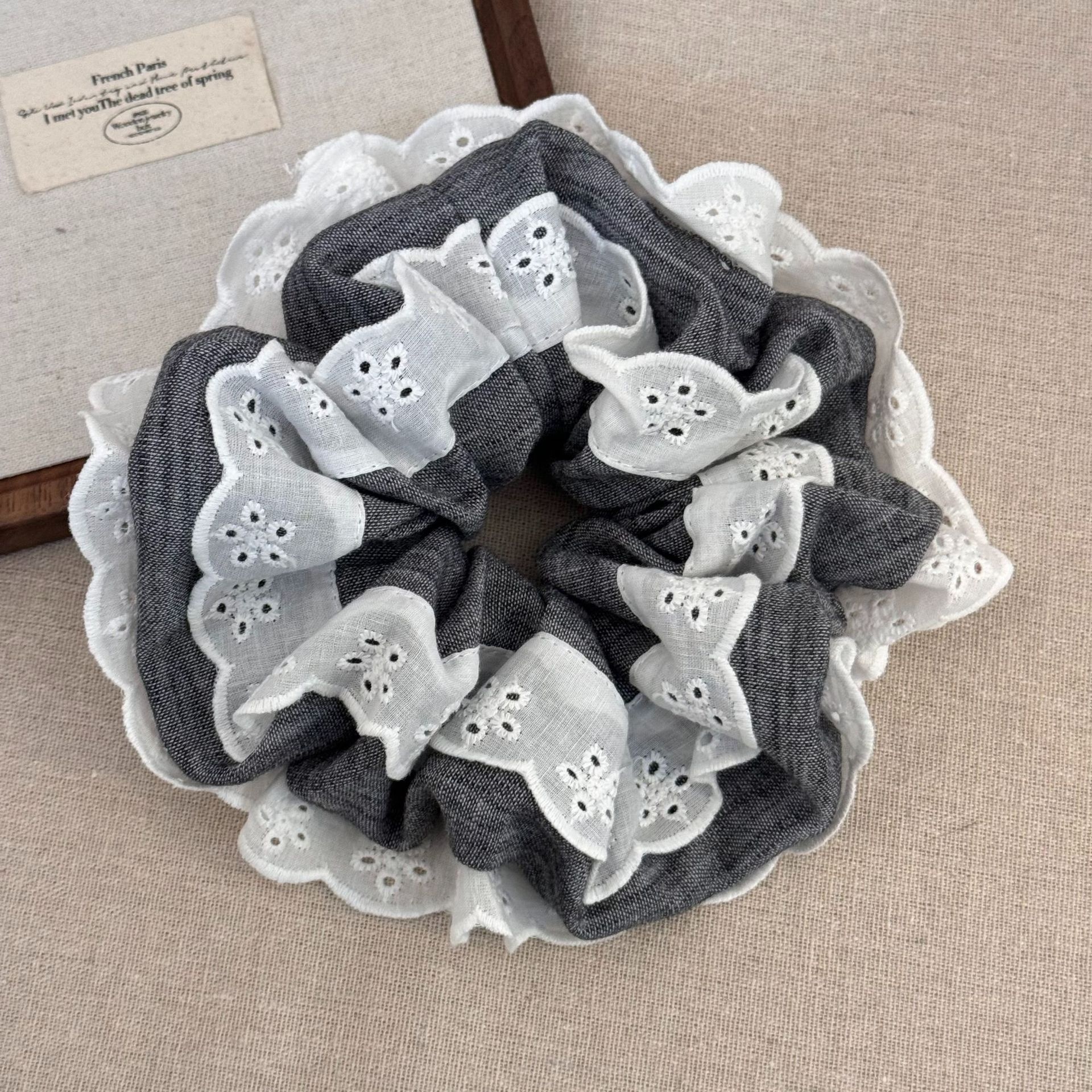 Women's Soft Cloth Elastic Bun Hair Bands Retro Lace Trim Polka Dot