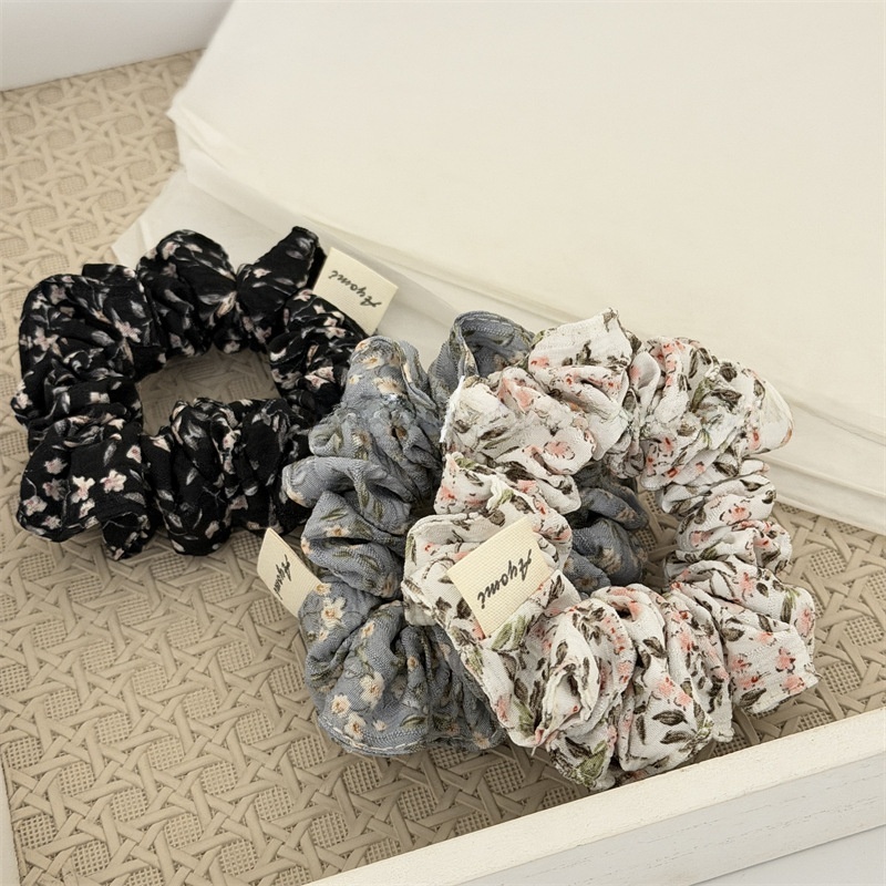 Women Spring Fabric Ponytail Hair Tie French Ditsy Floral White