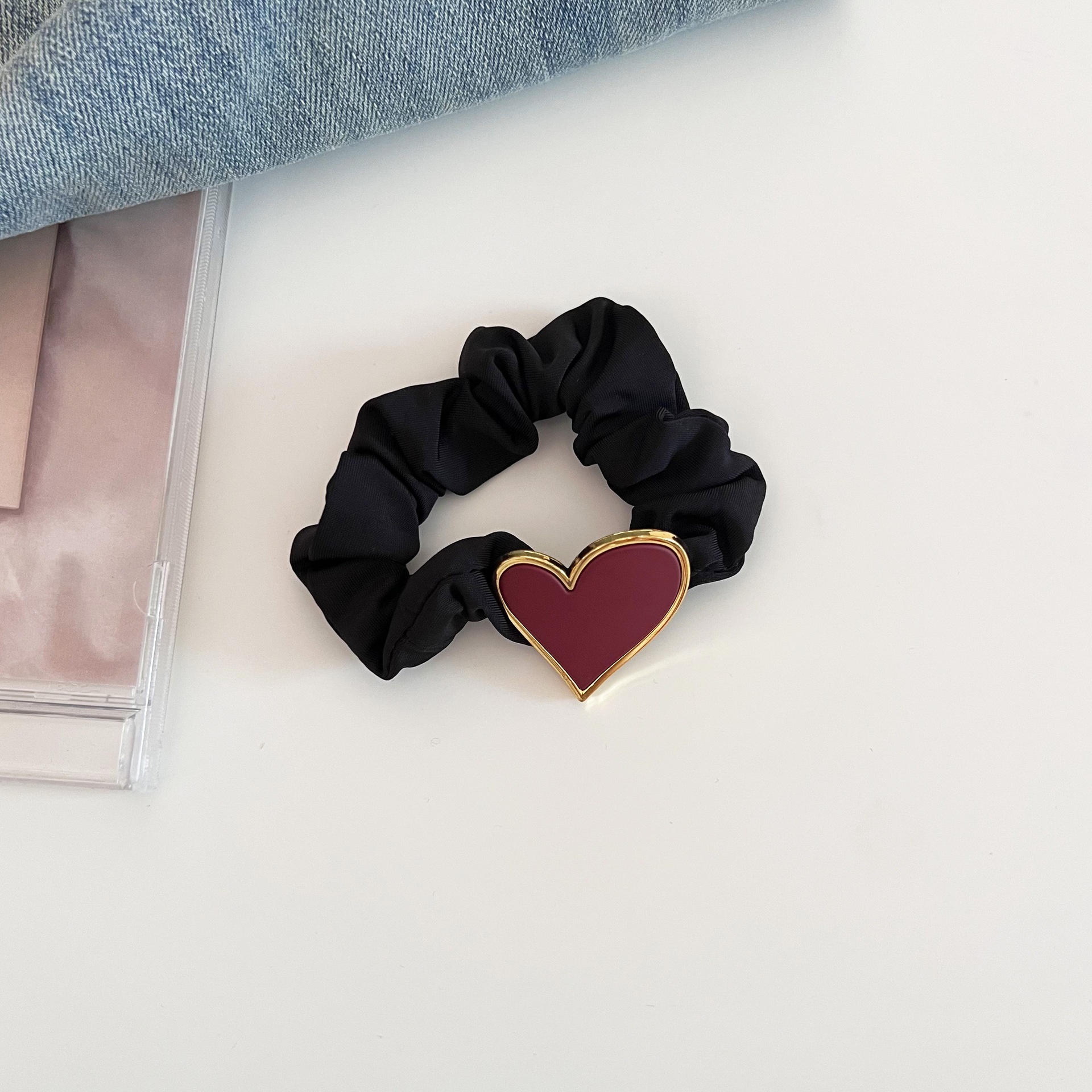 Women's Vintage Matte Cloth Hair Tie Casual Business Heart Shape