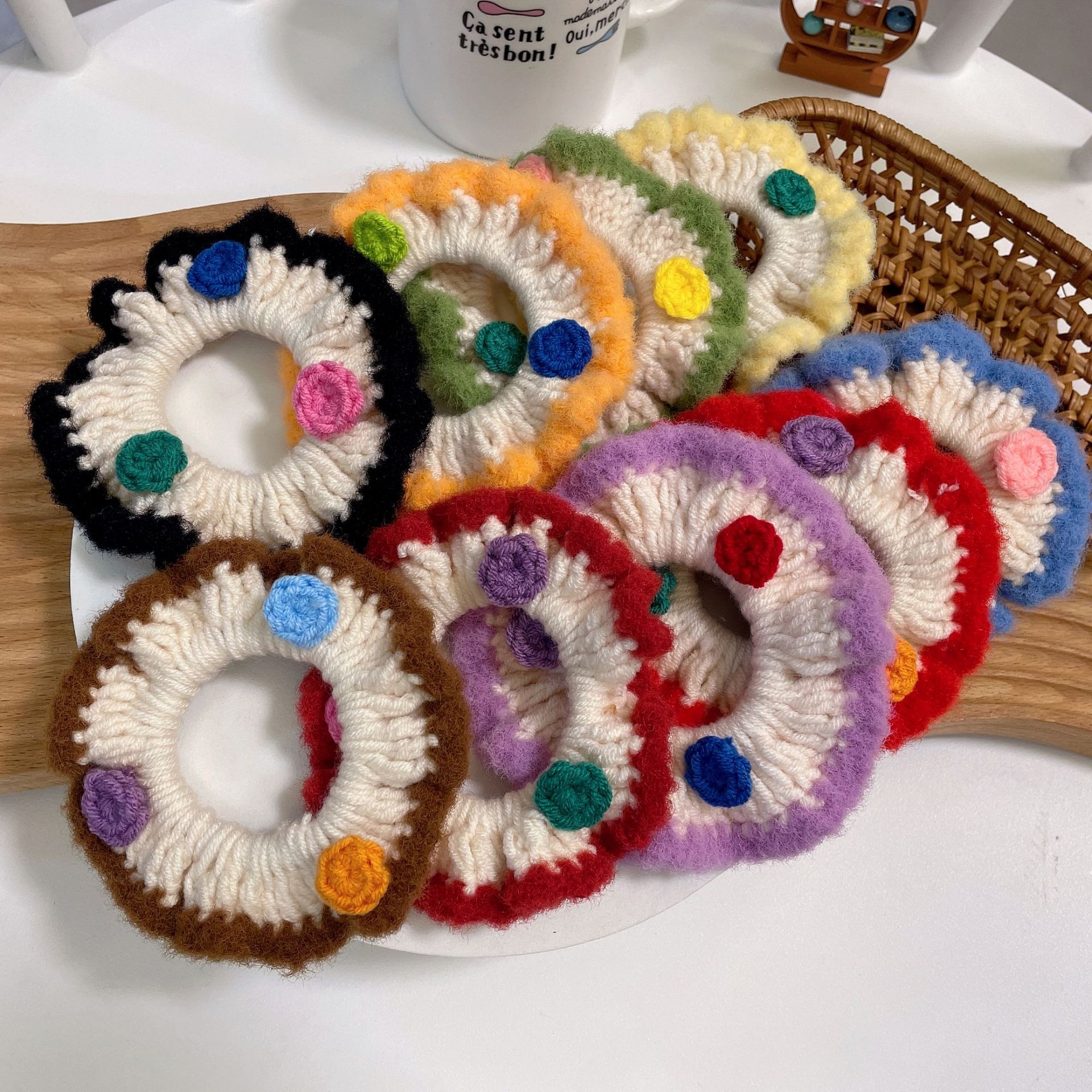 Girls Winter Hand Knitted Flannel Scrunchie Hair Tie Solid Color