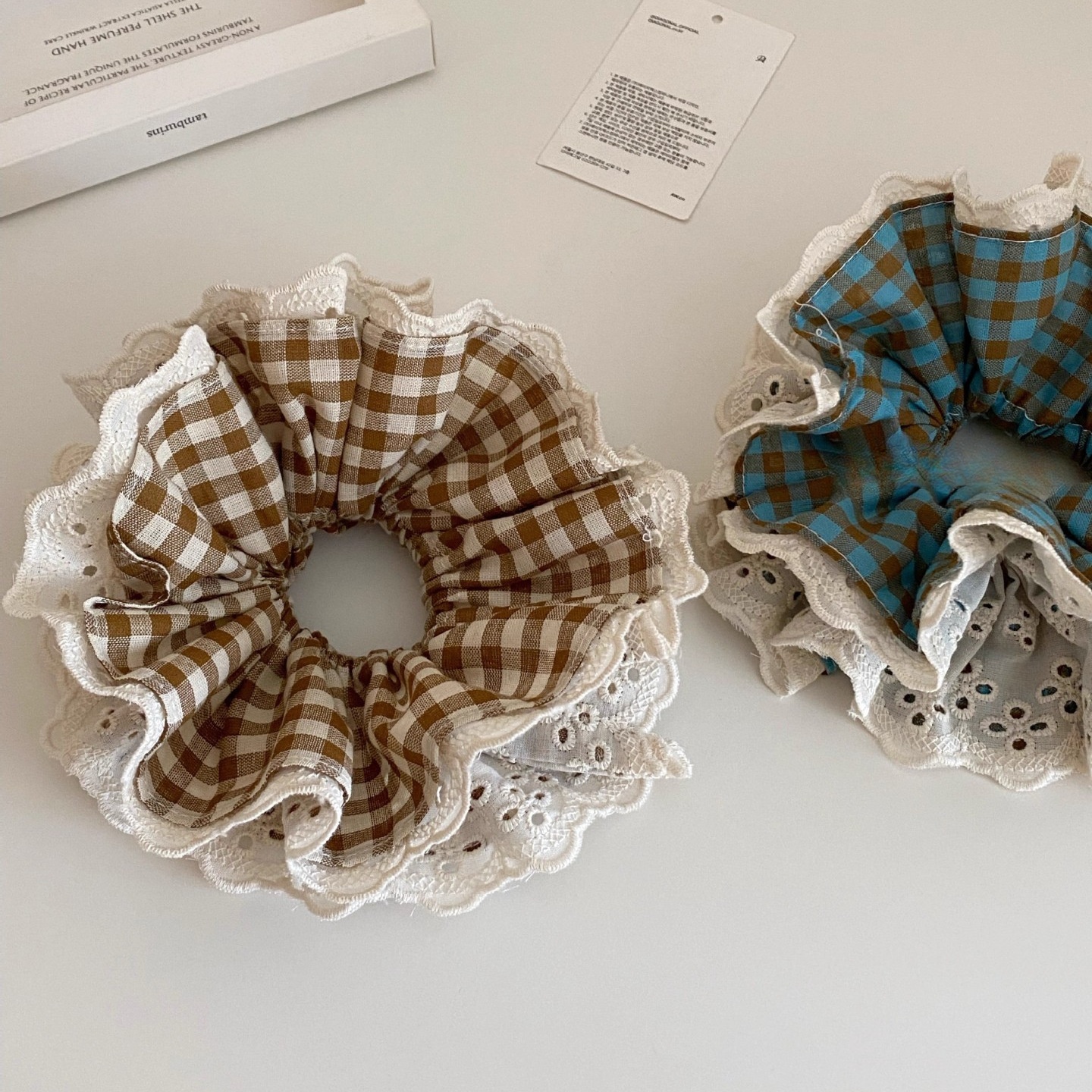 Women's Handmade Four-Layer Lace Ponytail Scrunchies Vintage Plaid