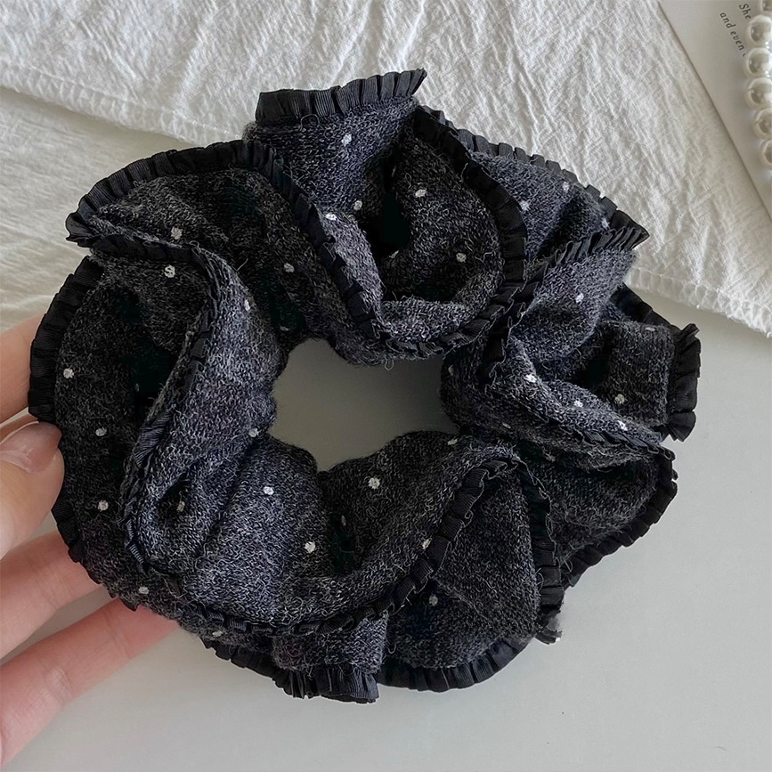 Women's Autumn Winter Knit Hair Tie Accessories Grey Polka Dots