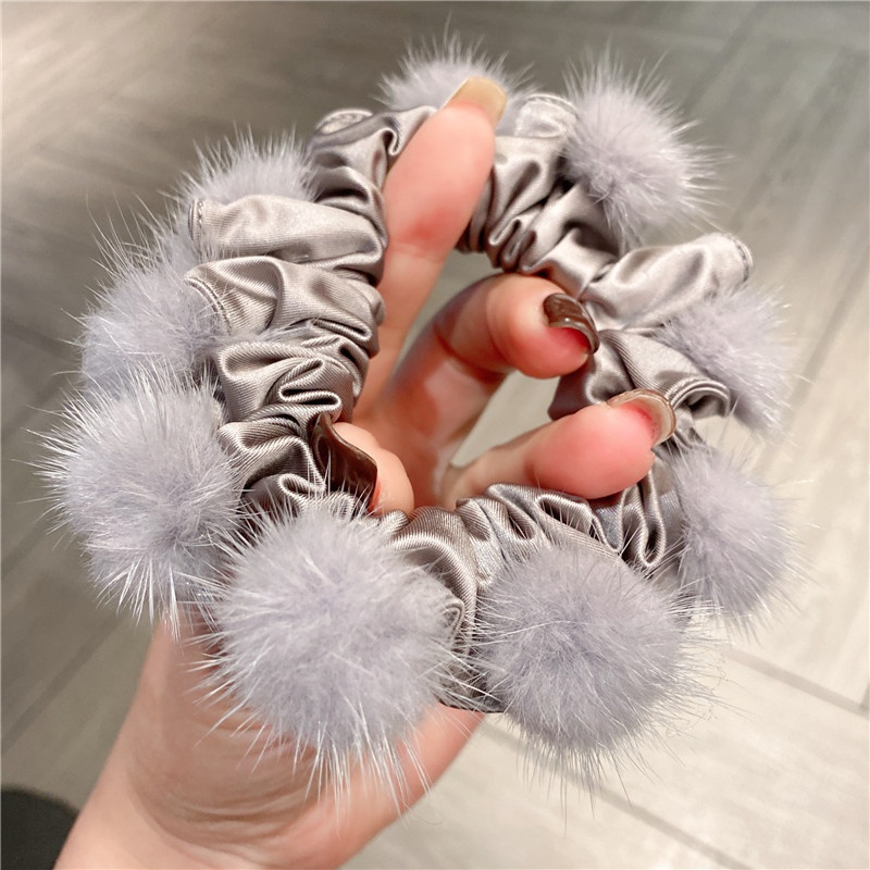 Women's Sweet Plush Fluffy Ball Hair Tie Autumn Winter Soft Hairband