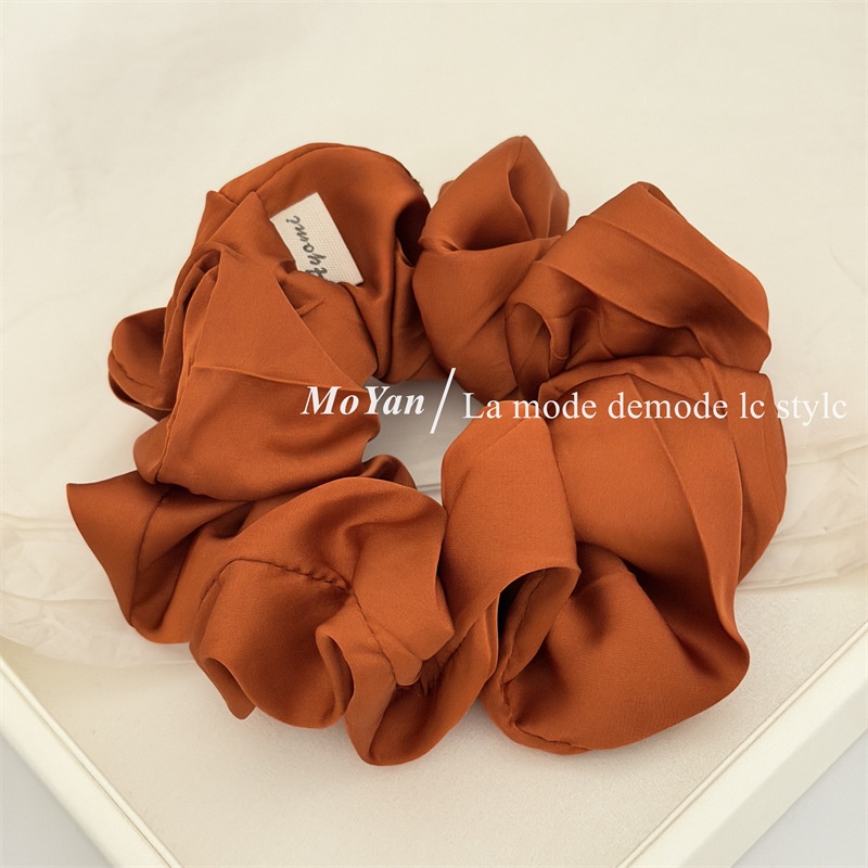Women's Spring Elegant Satin Hair Tie Scrunchie Solid Color Beige