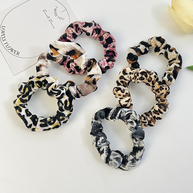 Girls High Elasticity Velvet Hair Band No Damage Winter Leopard Print Hair Tie