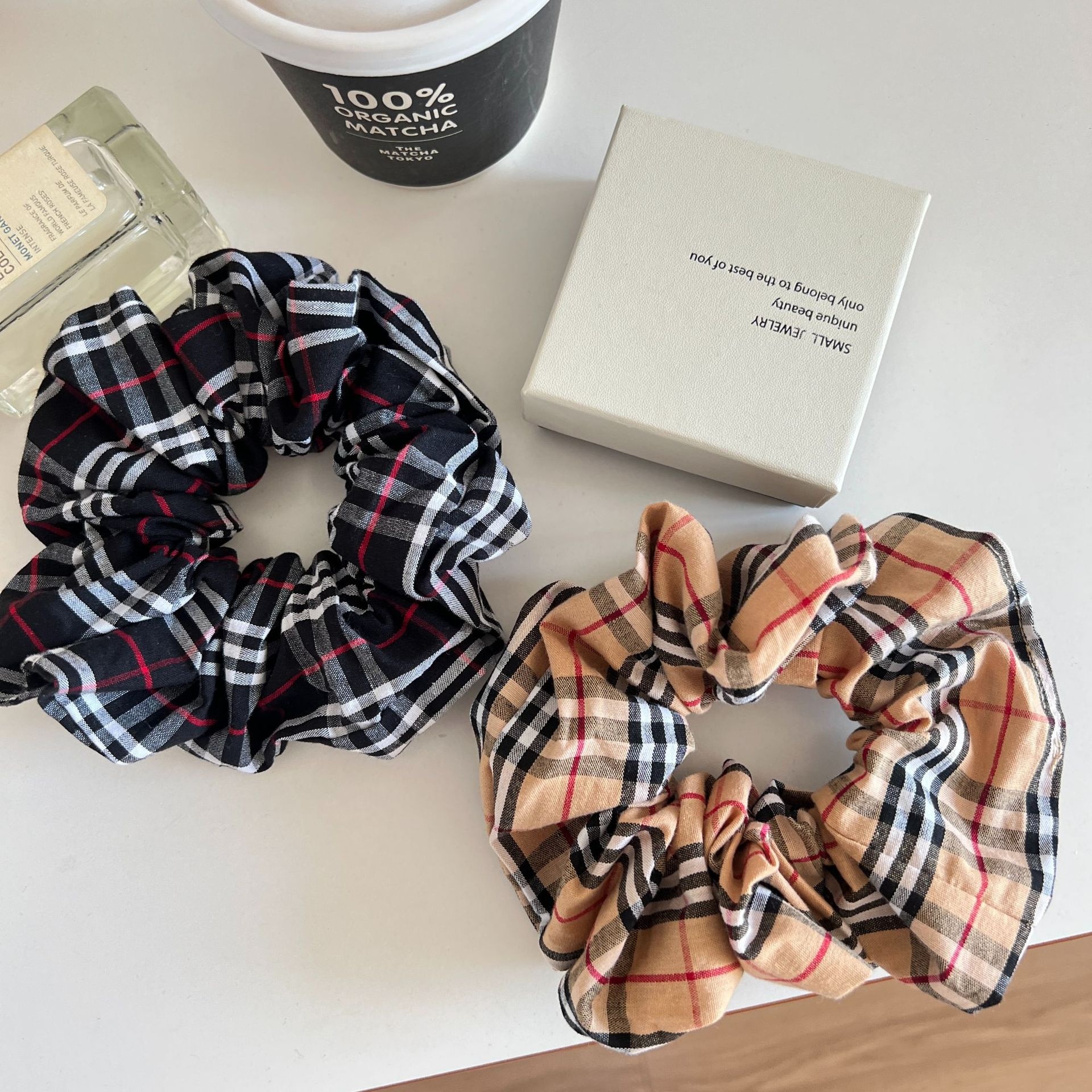 Women's Elegant Fabric Hair Tie Versatile Bun Band British Plaid