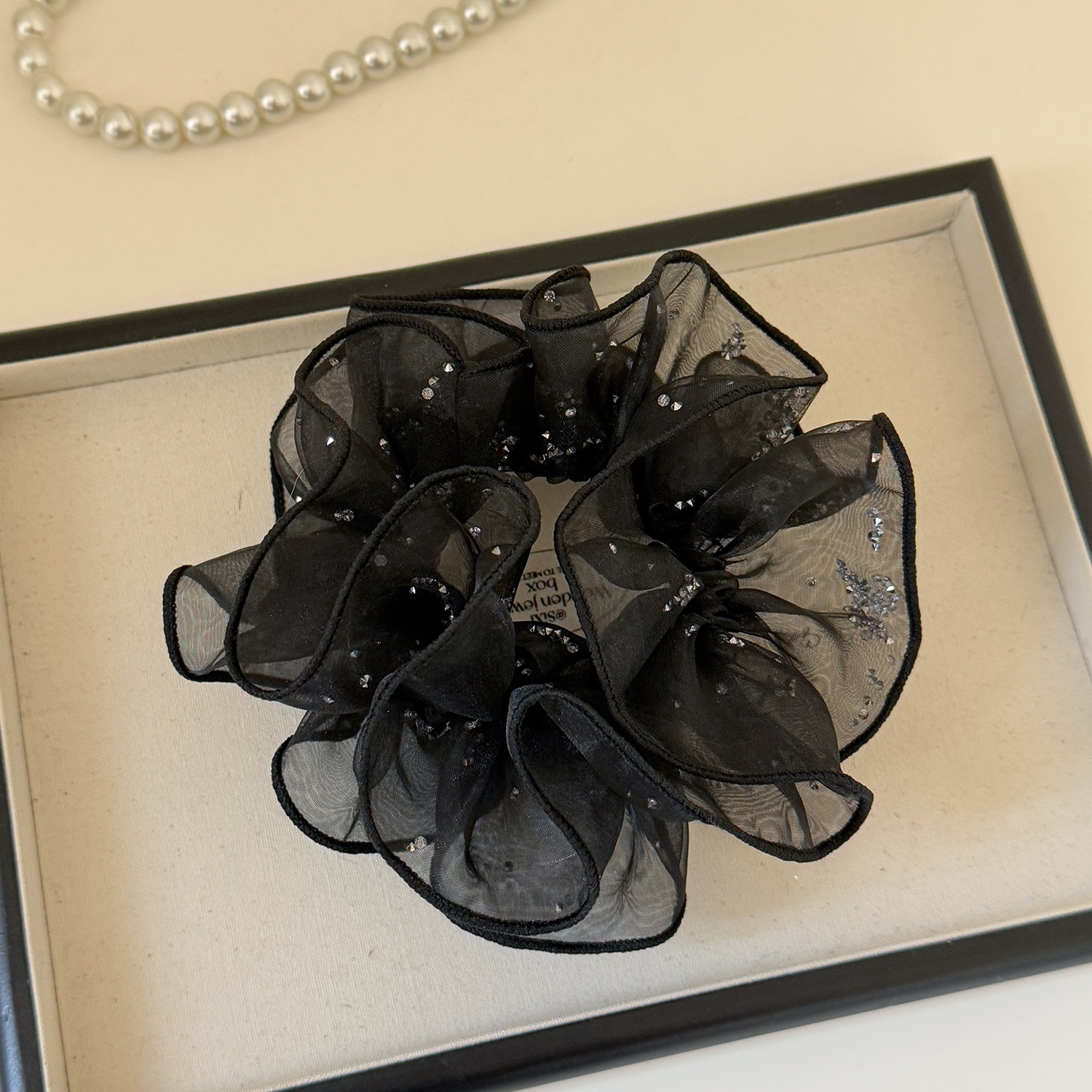 Women's Summer Rhinestone Gauze Floral Hair Tie Black Lilac Yellow