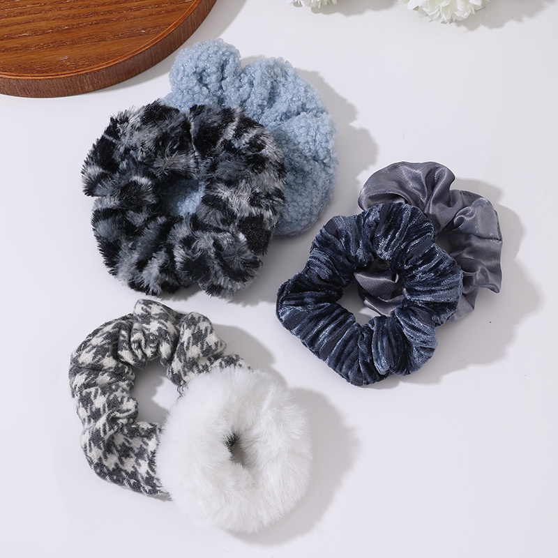 Women's Ethnic Floral Plush Hair Accessories Set Winter Large Elastic Ties