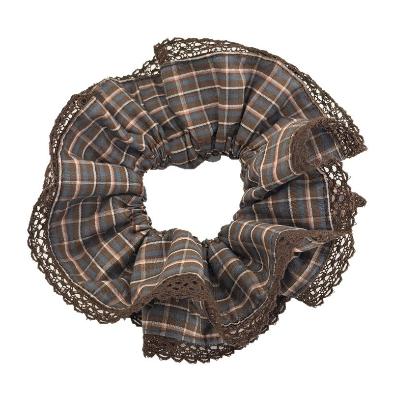 Women's Stylish Cloth Hair Scrunchies Retro Plaid Checkered Lace