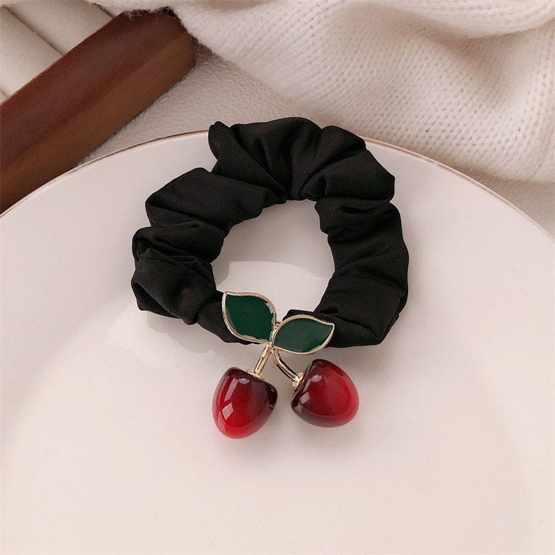 Women's Handmade Retro Cherry Alloy Elastic Ponytail Hair Band Maroon