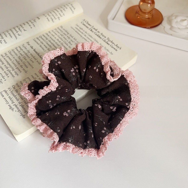 Women's Coffee Ditsy Floral Cloth Hairband Elastic Tie for Low Bun