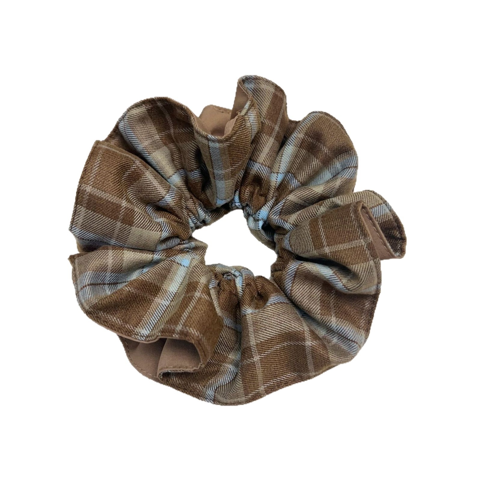 Women's Large Cloth Elastic Bun Hair Scrunchie Double Layer Plaid