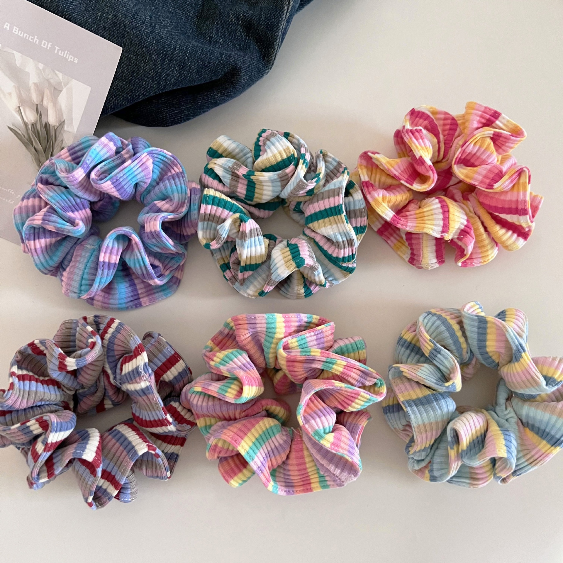 Women Dopamine Cloth Elastic Hair Tie For Buns Colorful Stripe