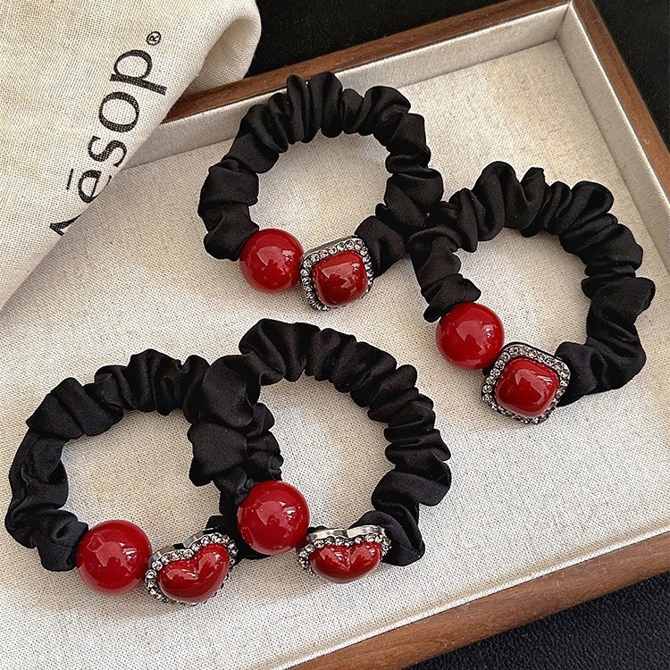 Women's Beaded Cloth Hair Tie Elastic Bun Maker Heart Polka Dot Gradient