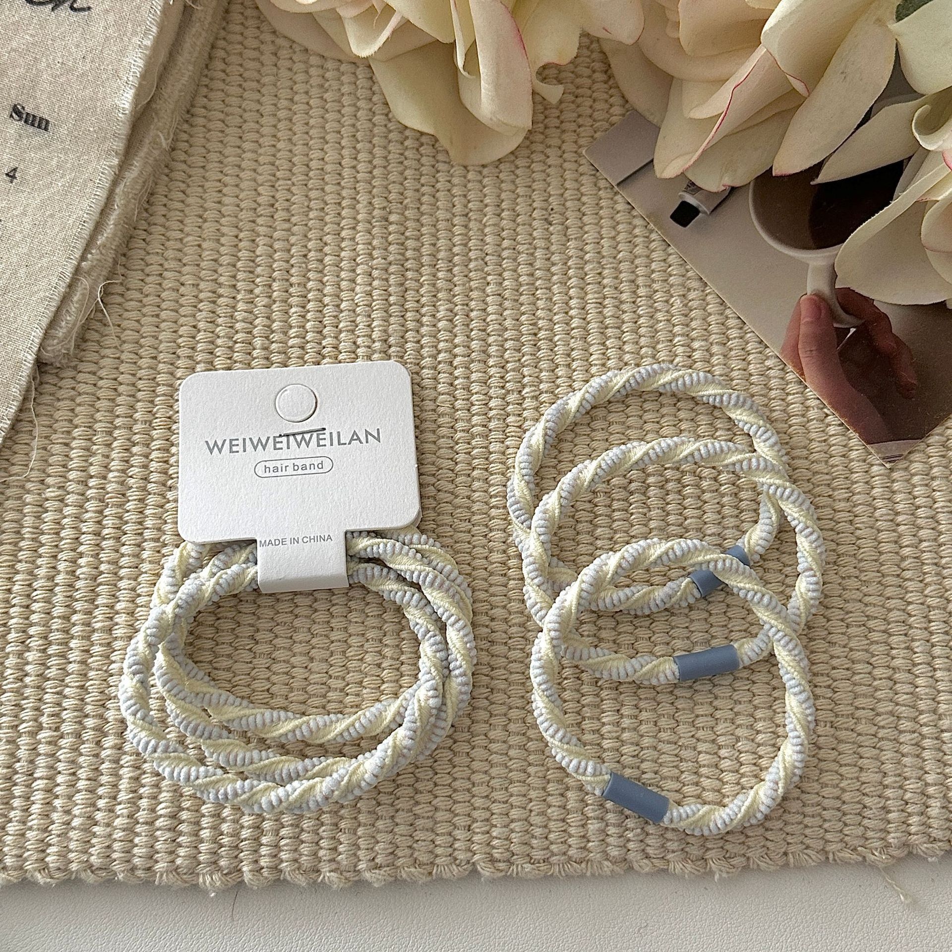 Women's Summer Cloth Scrunchies 3PCS Pack Sweet Striped Beige