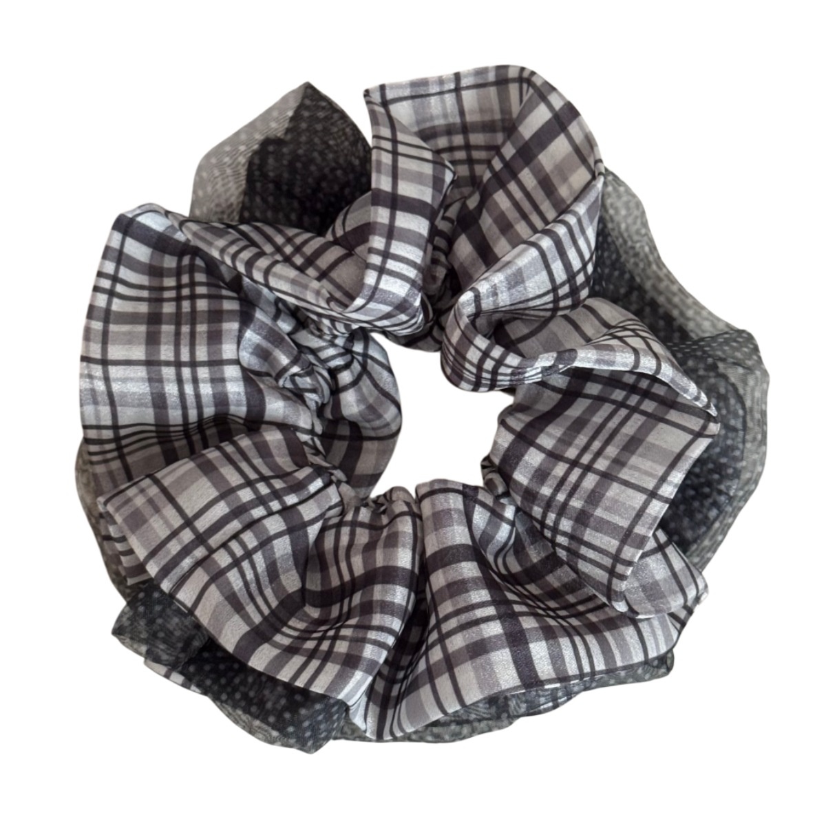 Women's Oversized Spring Tulle Hair Tie Scrunchie Green Polka Dots