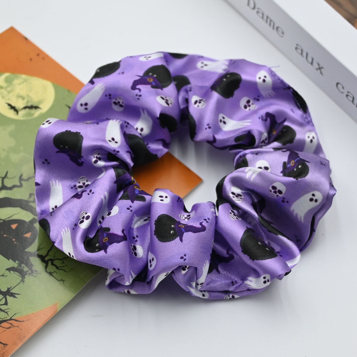 Women's Stylish Cloth Hair Scrunchies Festive Halloween Pumpkin Print