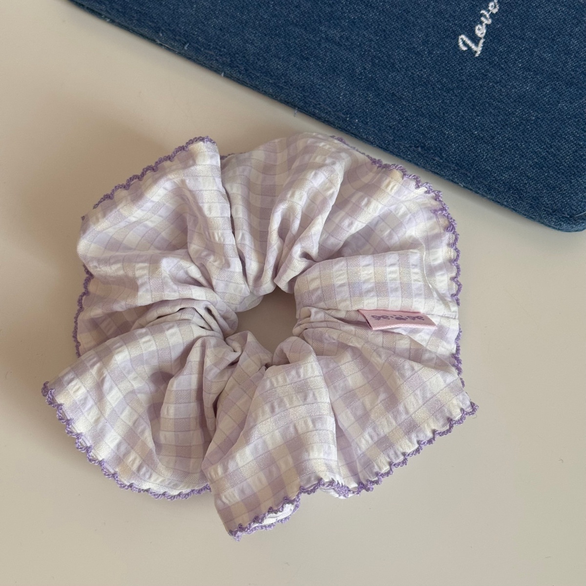 Women's Spring Cloth Bubble Braid Hair Rope Accessory Yellow Plaid