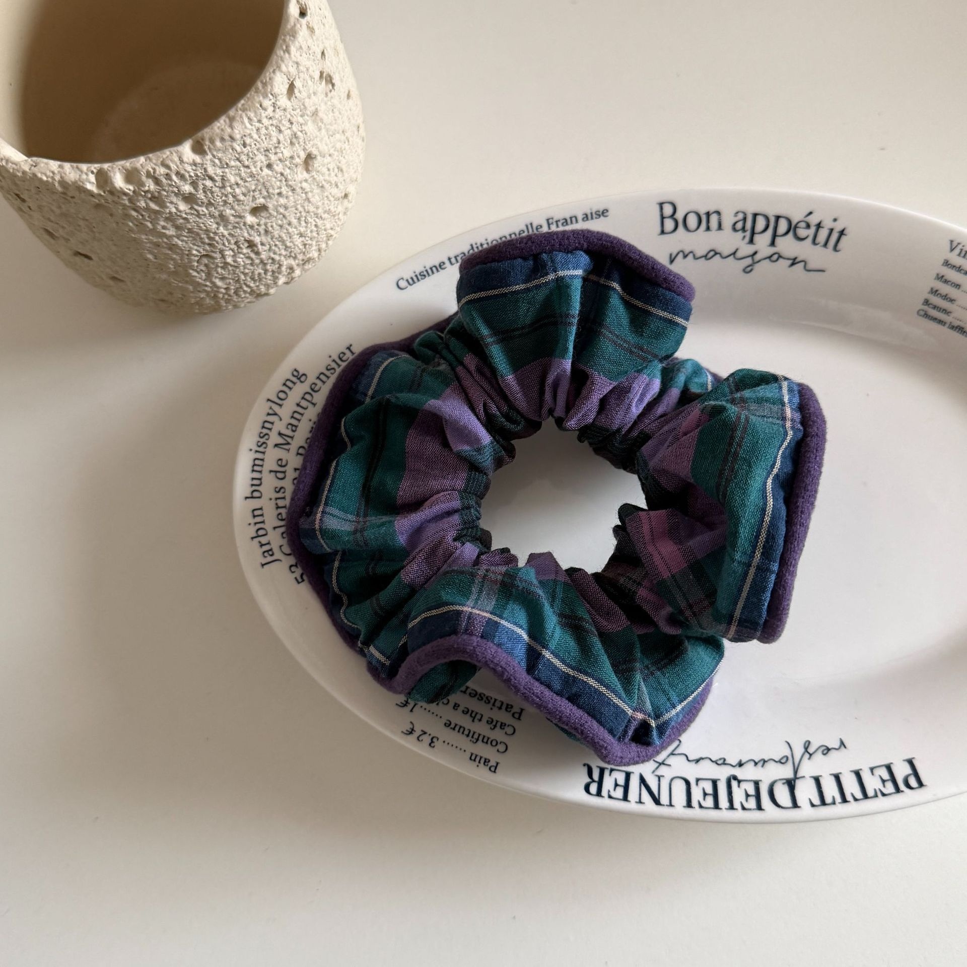 Women's Academy Cloth Scarf Scrunchie Elastic Hair Bands Plaid Pattern