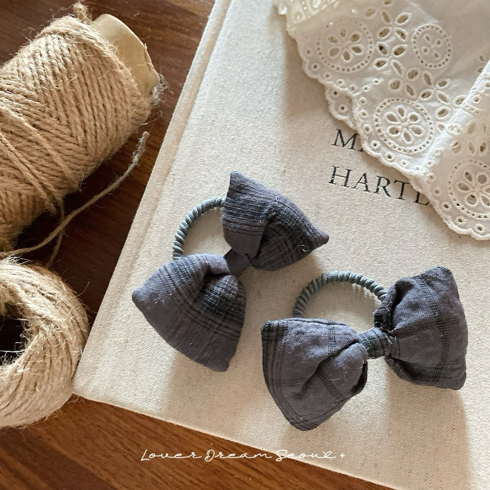 Women's High Elastic Plaid Butterfly Knot Hair Ties Cotton Filled 2-Pack