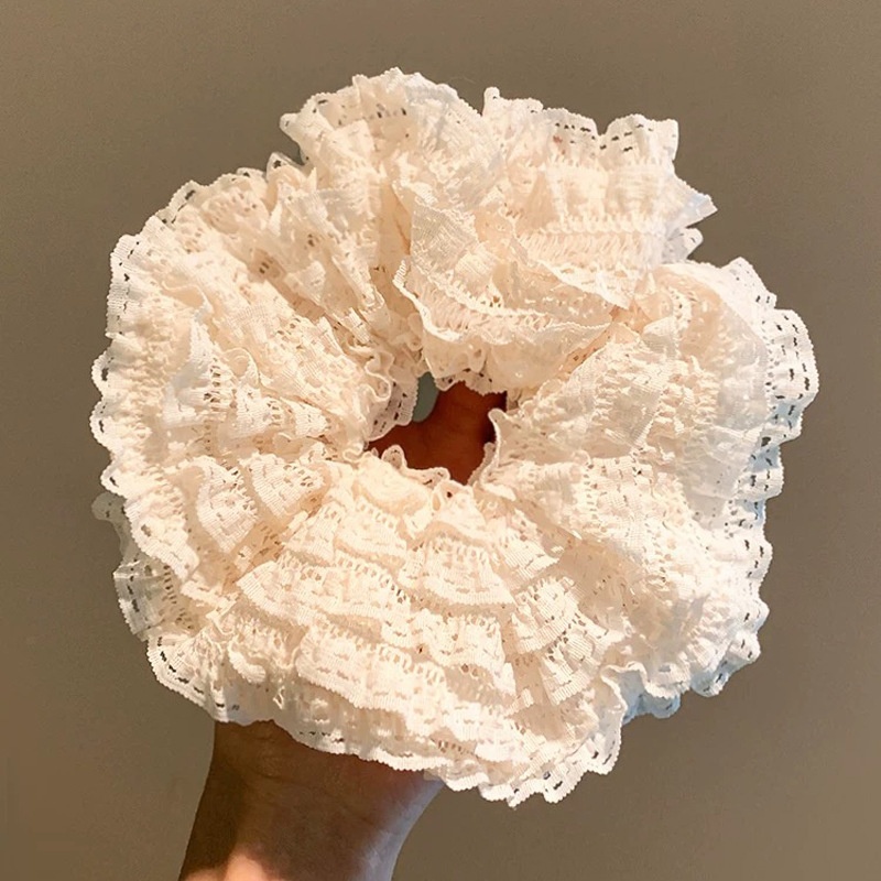Women's Elegant Banquet Oversized Lace Elastic Hair Tie White Floral