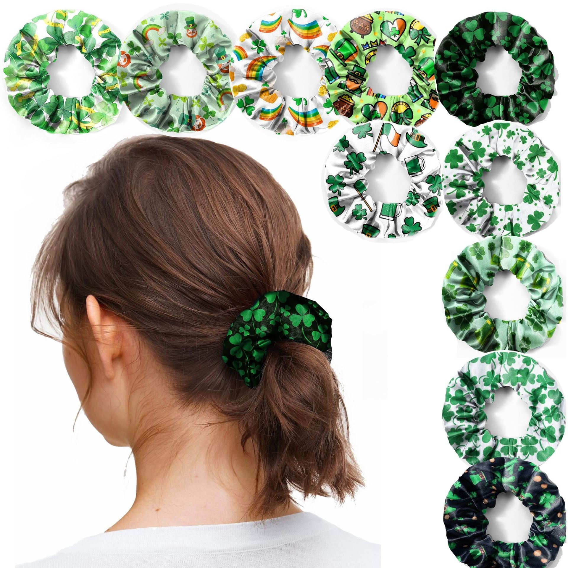 Women's St. Patrick's Elastic Cloth Headband Green Shamrock Print