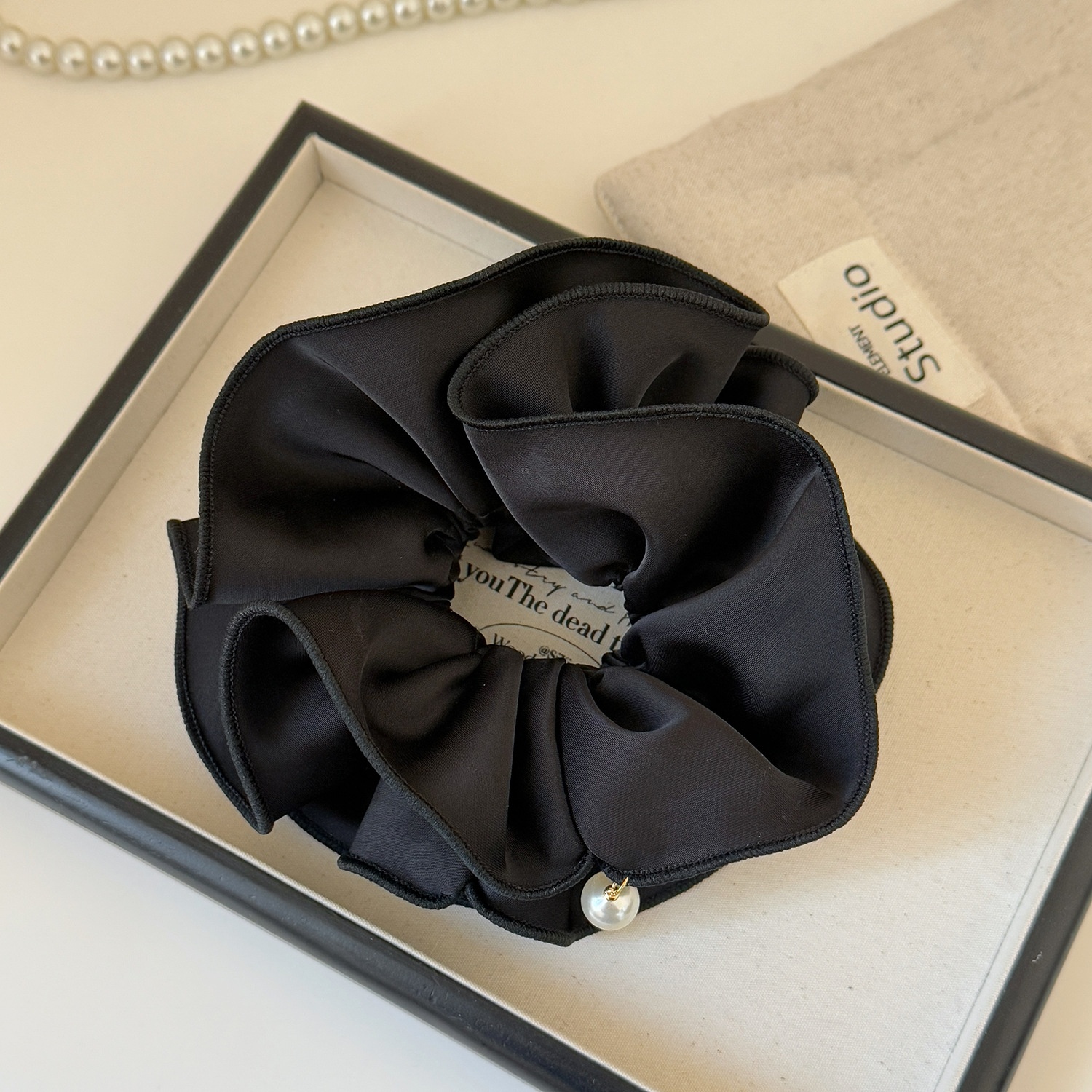 Women's Satin Pearl Double Layer Bun Hair Tie Solid Color