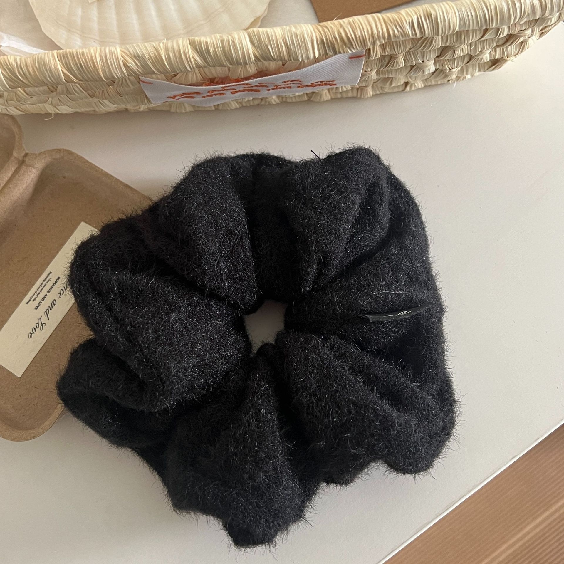 Women's Autumn Winter Plush Bowknot Hair Tie Scrunchie Brown Grey Black