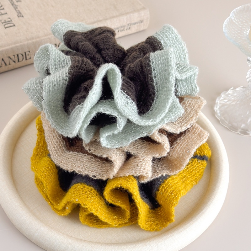 Women's Autumn Winter Knitted Scrunchie Ponytail Holder Color-Block