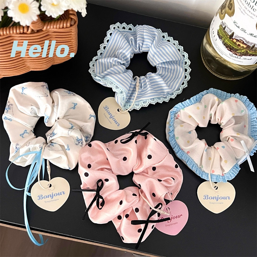 Women's Summer Bow Lace Cloth Ponytail Scrunchie Sweet Pastoral Style