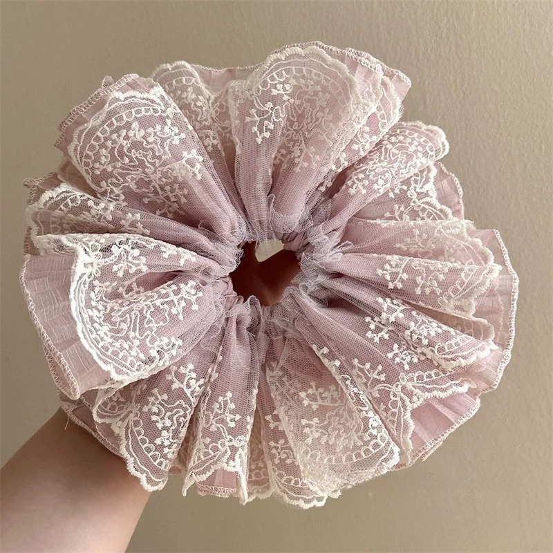 Women's Elegant Large Cloth Scrunchie Banquet Hair Tie Ditsy Floral