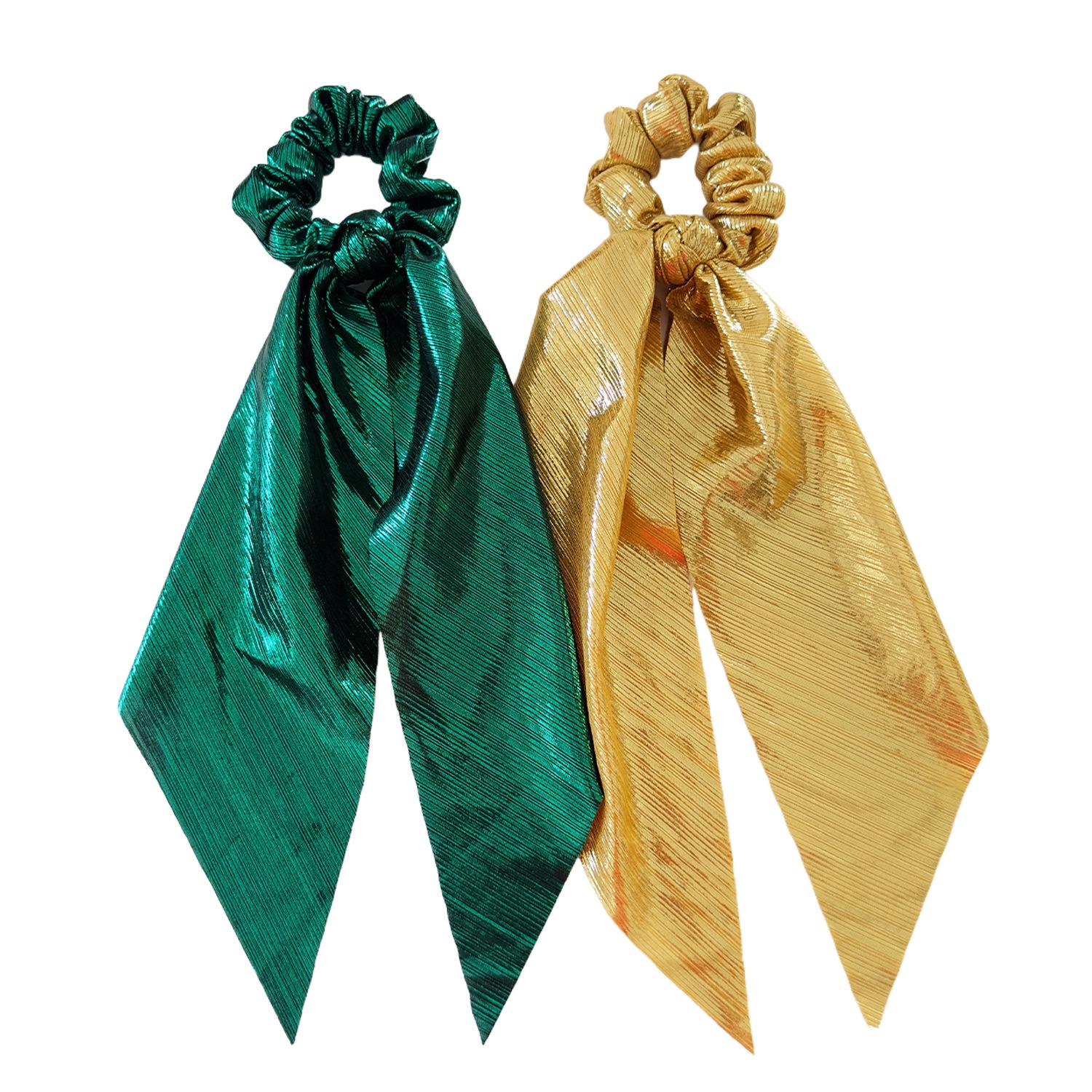 Female Christmas Long Sash Bowknot Hair Tie Shiny Thread Cloth