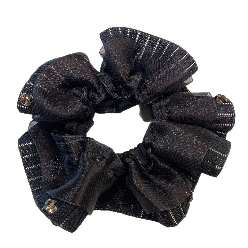 Women's Luxury Black Multi-Layer Tulle Rhinestone Large Hair Scrunchie