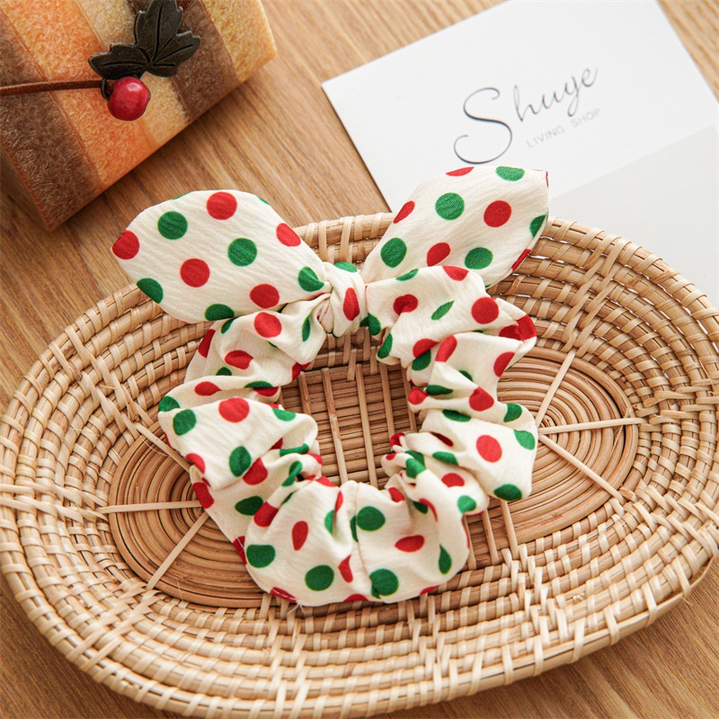 Women's Retro Handmade Christmas Hair Tie Festive Polka Dot Scrunchie