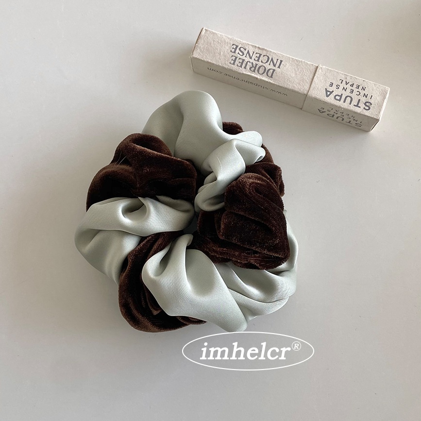 Women's Velvet Double Rose Ponytail Bun Hair Tie Mint Color Block