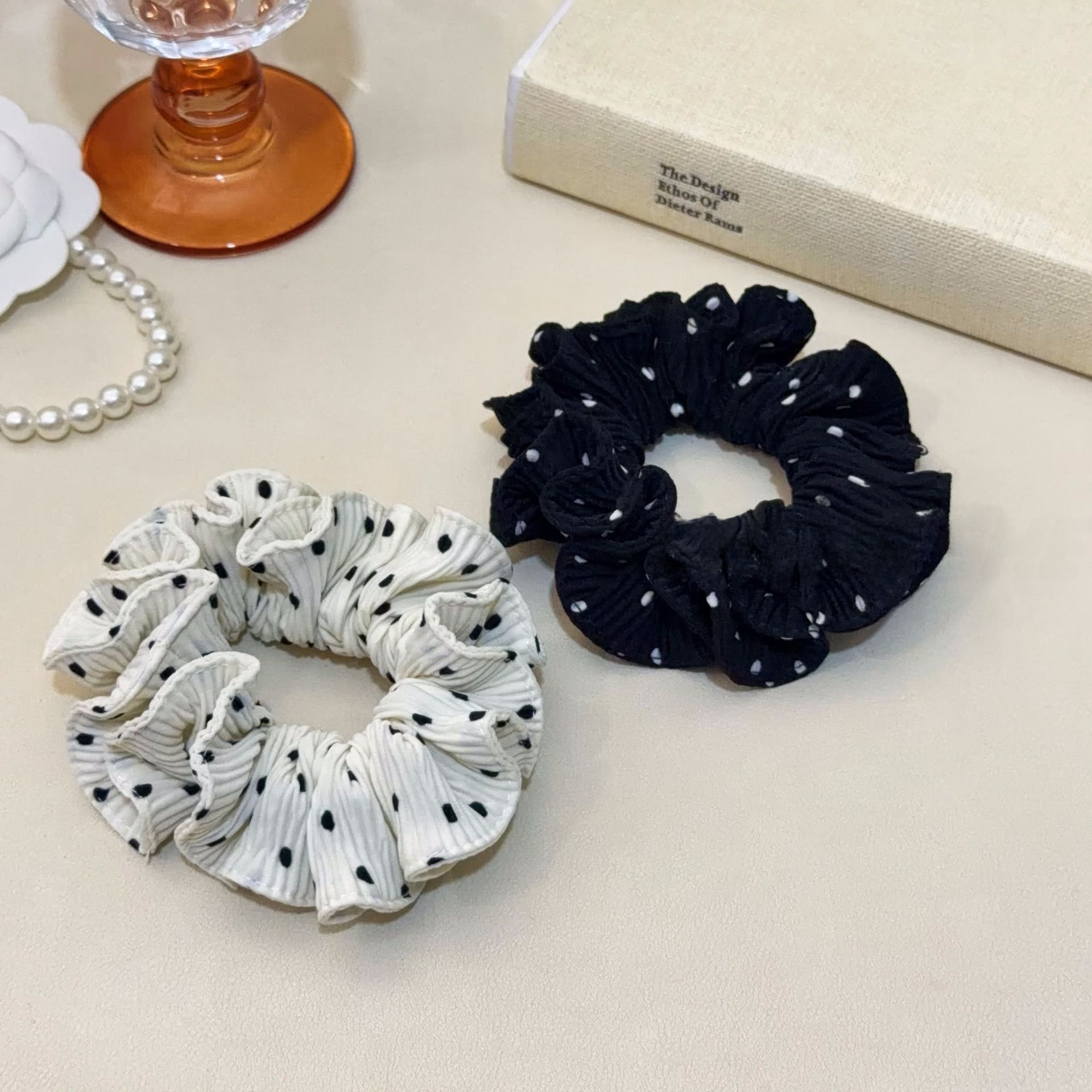 Women's Everyday French Style Chiffon Hair Scrunchie White Polka Dots