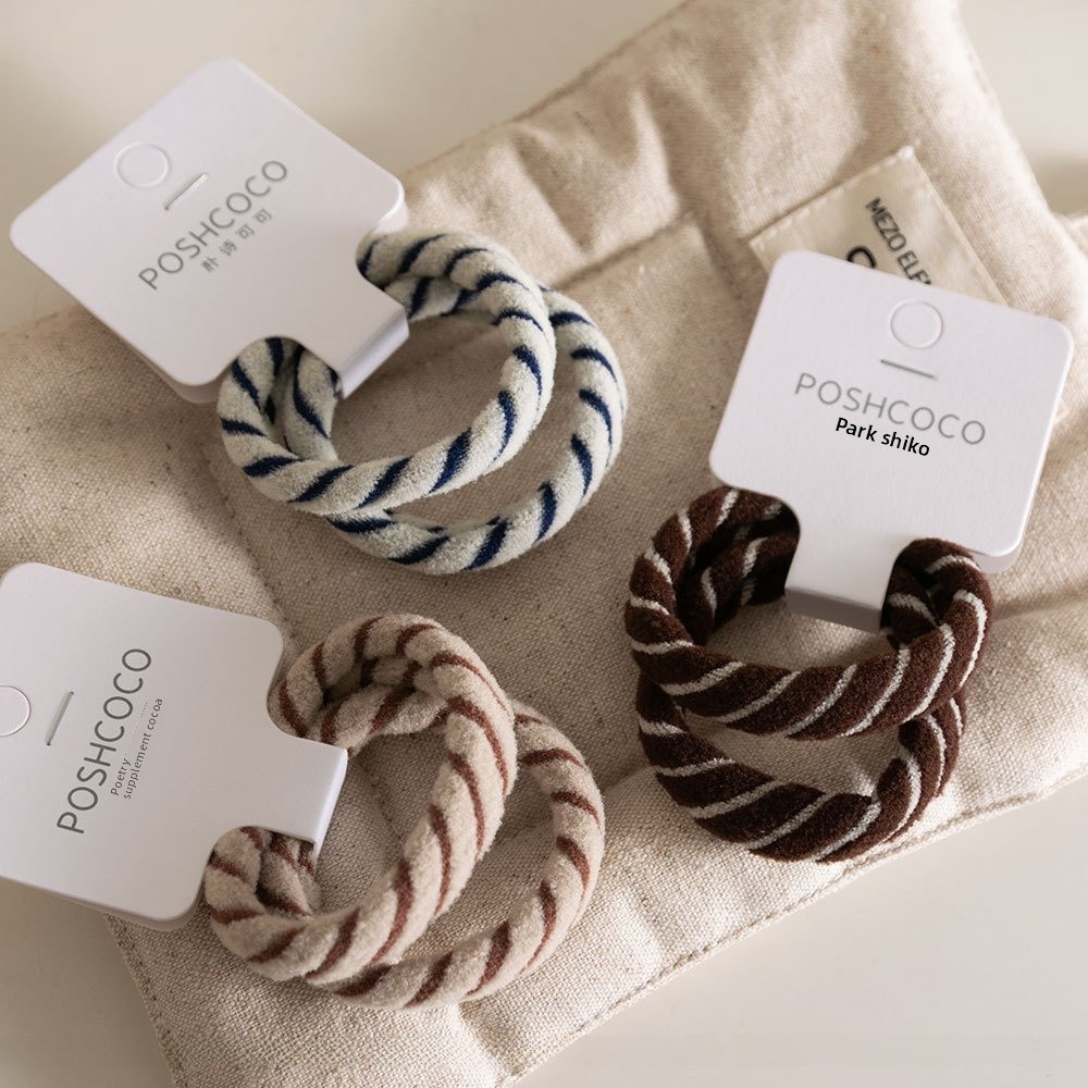 Women's 2Pcs Elastane Hair Ties For Winter Commute Khaki Striped