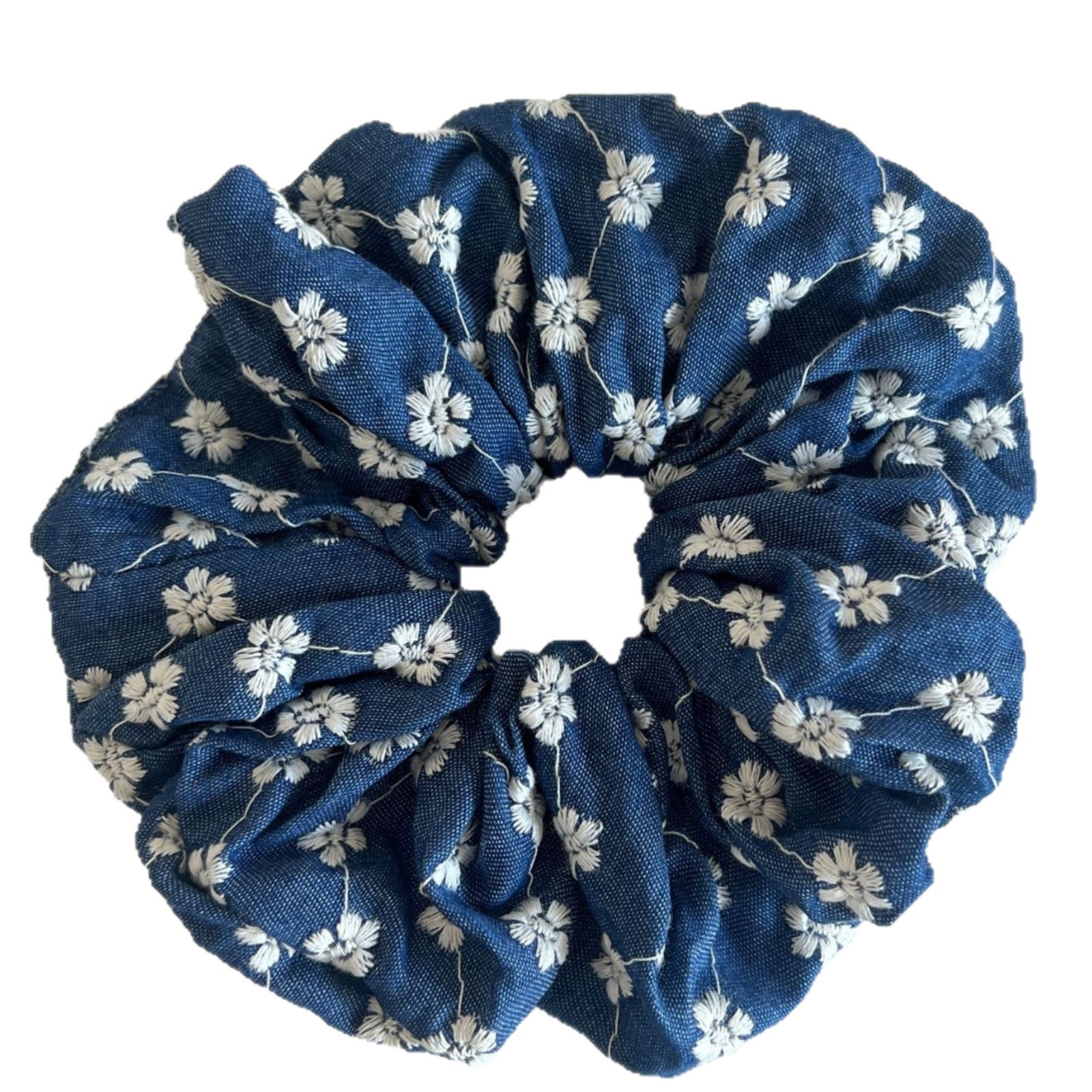 Women's Large Denim Blue Rose Flower Hair Tie Elegant Elastic Cloth Hair Band