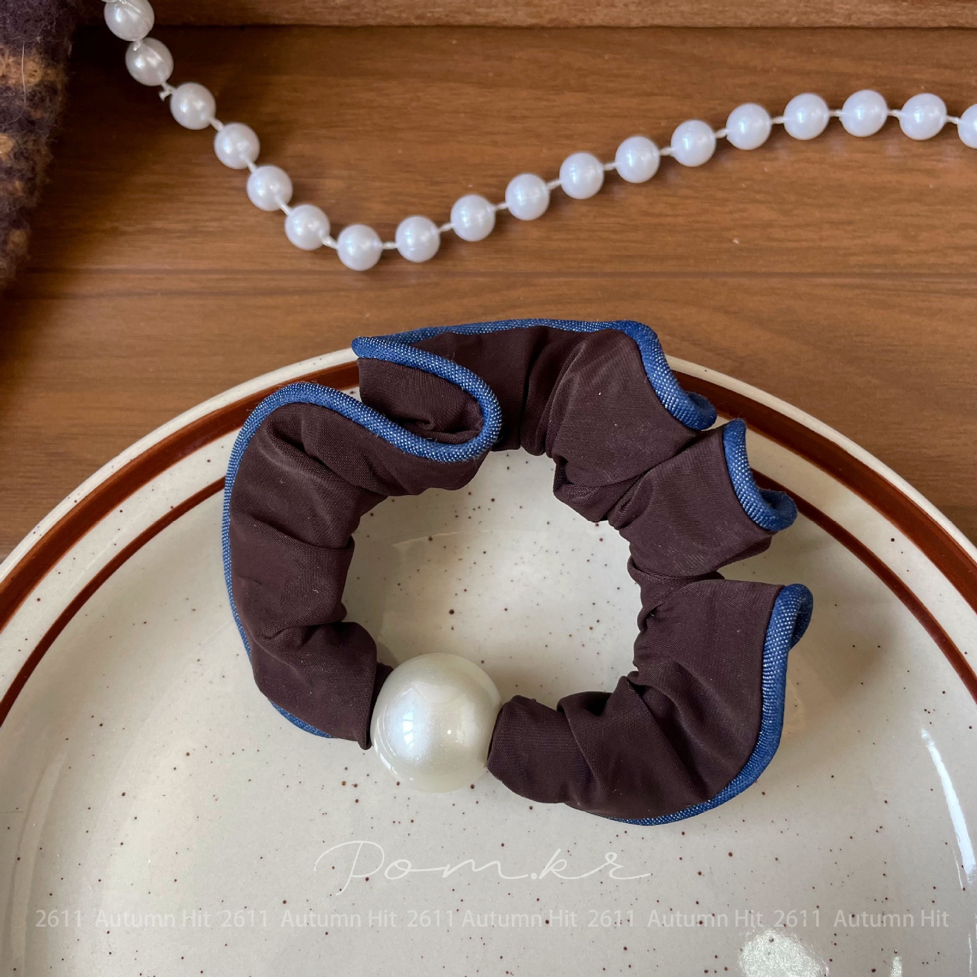 Women's Minimalist Pearl Cloth Hair Tie Contrast Plaid Quick Style