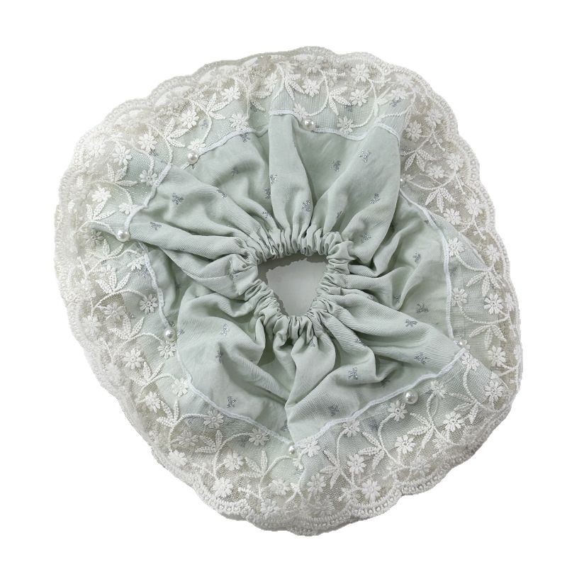 Women's Vintage Pearl Bow Elastic Hair Tie Floral Lace