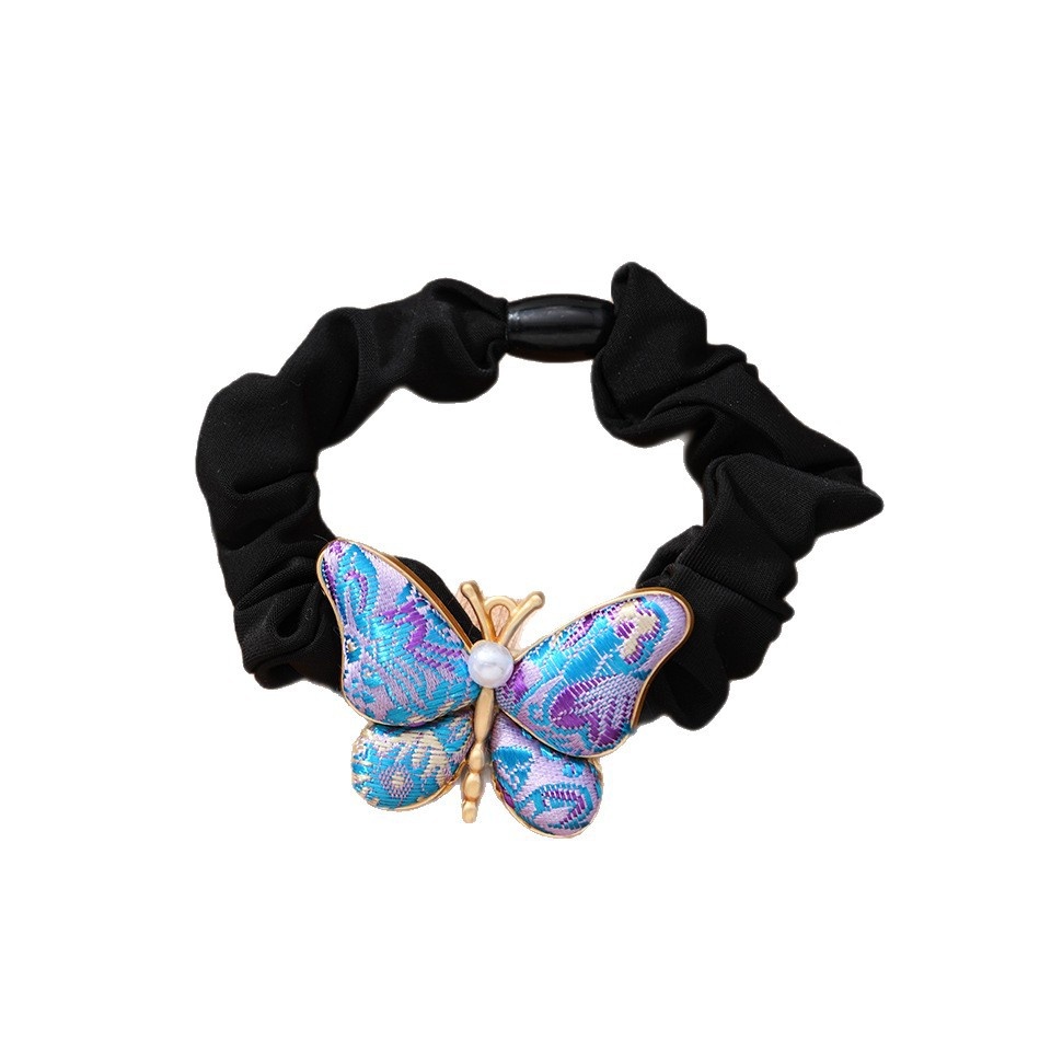 Women's Traditional Satin Hair Tie Colorful 3D Butterfly Pearl Bow