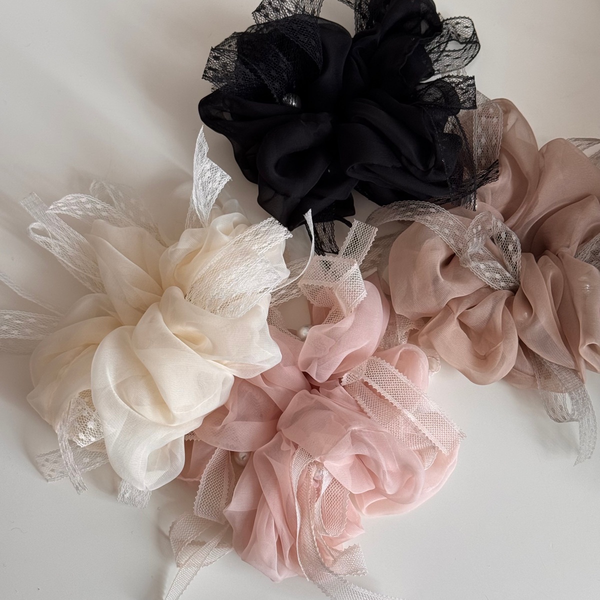 Women's Fairy Gauze Hair Tie For Spring Summer Beige Lace Bowknot