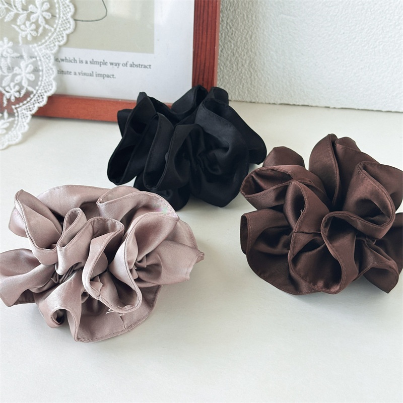 Women Shiny Satin Pleated Scrunchies Elegant Hair Ties Autumn Ponytail Ring